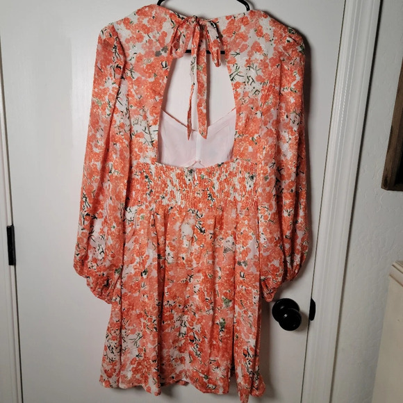 Hello Molly Orange Floral Mini Long Sleeve Cottagecore Romantic Spring Dress 4 - Picture 15 of 16